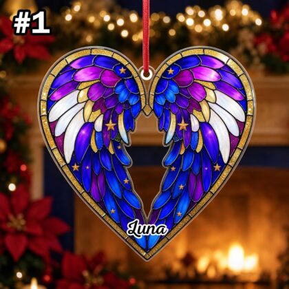 Custom Name Heart Angel Wings Ornament – Christmas Tree Car Hanging Decor - Image 3