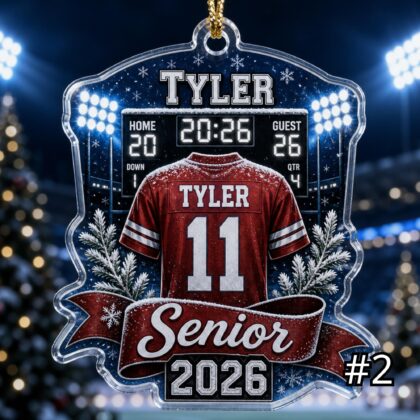 Alternative view of Personalized Senior Football Acrylic Ornament – Custom Name Number Class of 2026 Sports Jersey Keepsake Tree