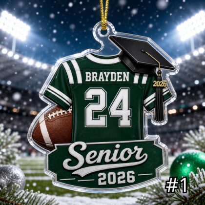 Personalized Senior Football Acrylic Ornament – Custom Name Number Class of 2026 Sports Jersey Keepsake Tree