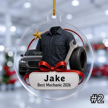 Alternative view of Personalized Mechanic Ornament Acrylic Christmas Gift 2026