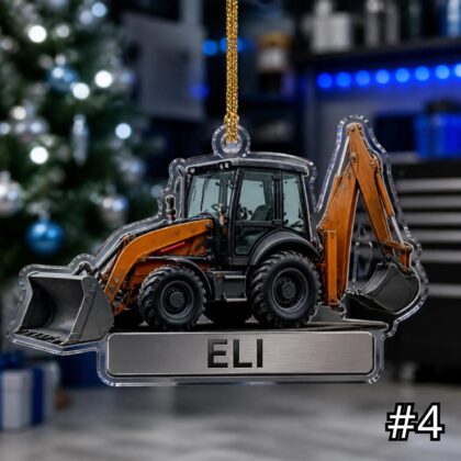 Personalized Backhoe Loader Ornament – Construction Vehicle Christmas Ornament - Image 4
