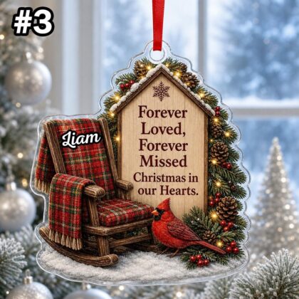 Custom Name Red Cardinal Chair Memorial Ornament – Xmas Tree Car Hanging Decor - Image 5