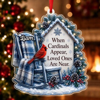 Custom Name Red Cardinal Chair Memorial Ornament – Xmas Tree Car Hanging Decor