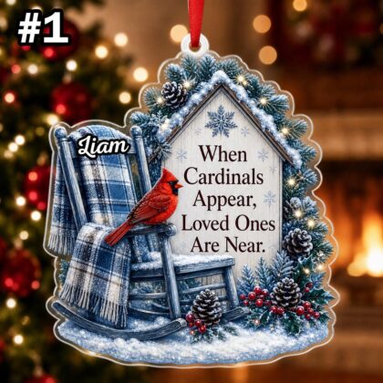 Custom Name Red Cardinal Chair Memorial Ornament – Xmas Tree Car Hanging Decor - Image 3
