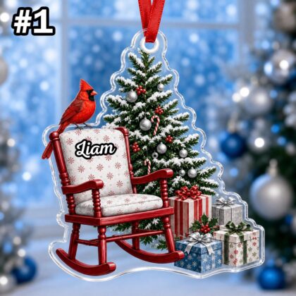 Custom Name Red Cardinal Chair Ornament – Christmas Tree Car Hanging Decor - Image 3