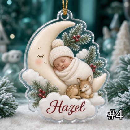 Personalized Sleeping Baby Moon Acrylic Ornament – Custom Name First Christmas Gift - Image 4