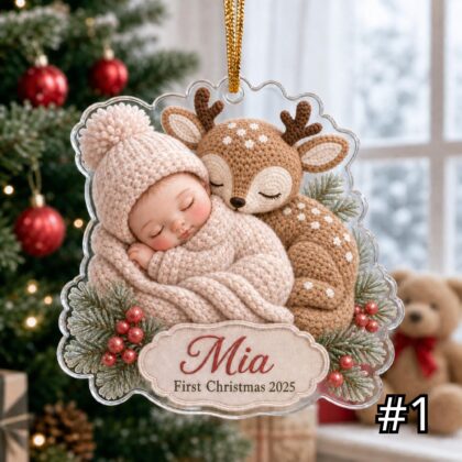 Personalized Sleeping Baby Ornament – Baby First Christmas 2026