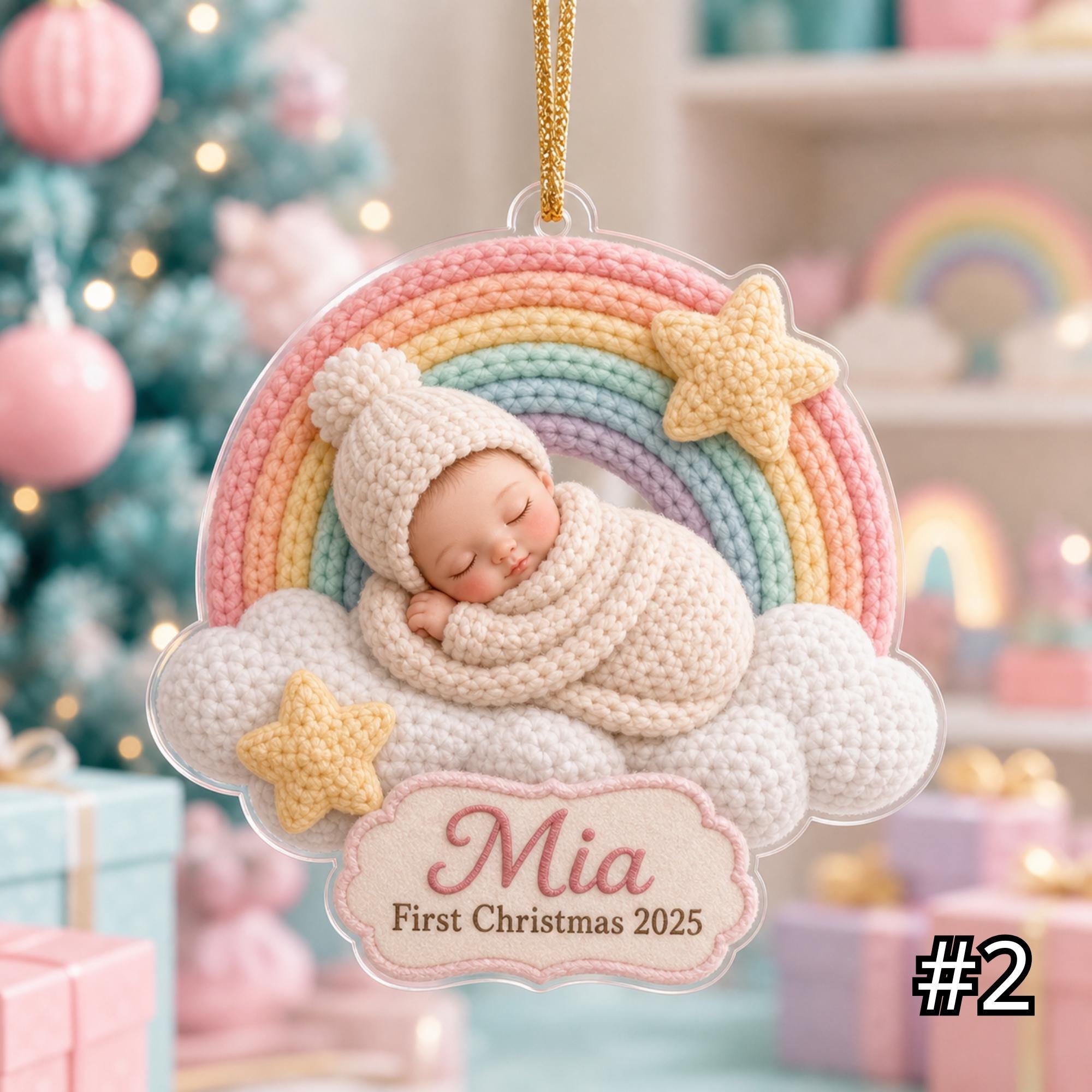 Personalized Sleeping Baby Ornament – Moon Stars Baby First Christmas 2025 - Image 2