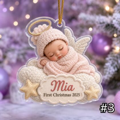 Personalized Sleeping Baby Ornament – Moon Stars Baby First Christmas 2025 - Image 3