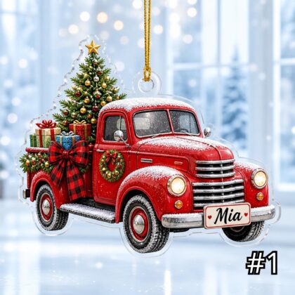 Personalized Red Truck Christmas Ornament – Custom Name Acrylic Keepsake