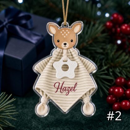 Alternative view of Personalized Woodland Animal Lovey Ornament – Custom Name Embroidered Christmas Tree Decoration