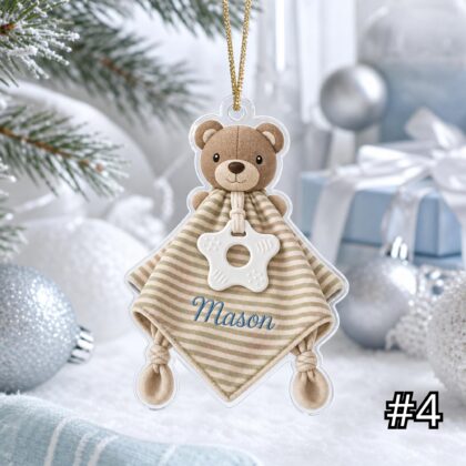 Personalized Woodland Animal Lovey Ornament – Custom Name Embroidered Christmas Tree Decoration - Image 4