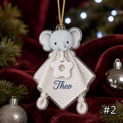 Alternative view of Personalized Wild Animal Lovey Ornament – Custom Name Embroidered Christmas Tree Decoration