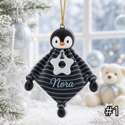 Personalized Whimsical Animal Lovey Ornament – Custom Name Embroidered Christmas Tree Decoration