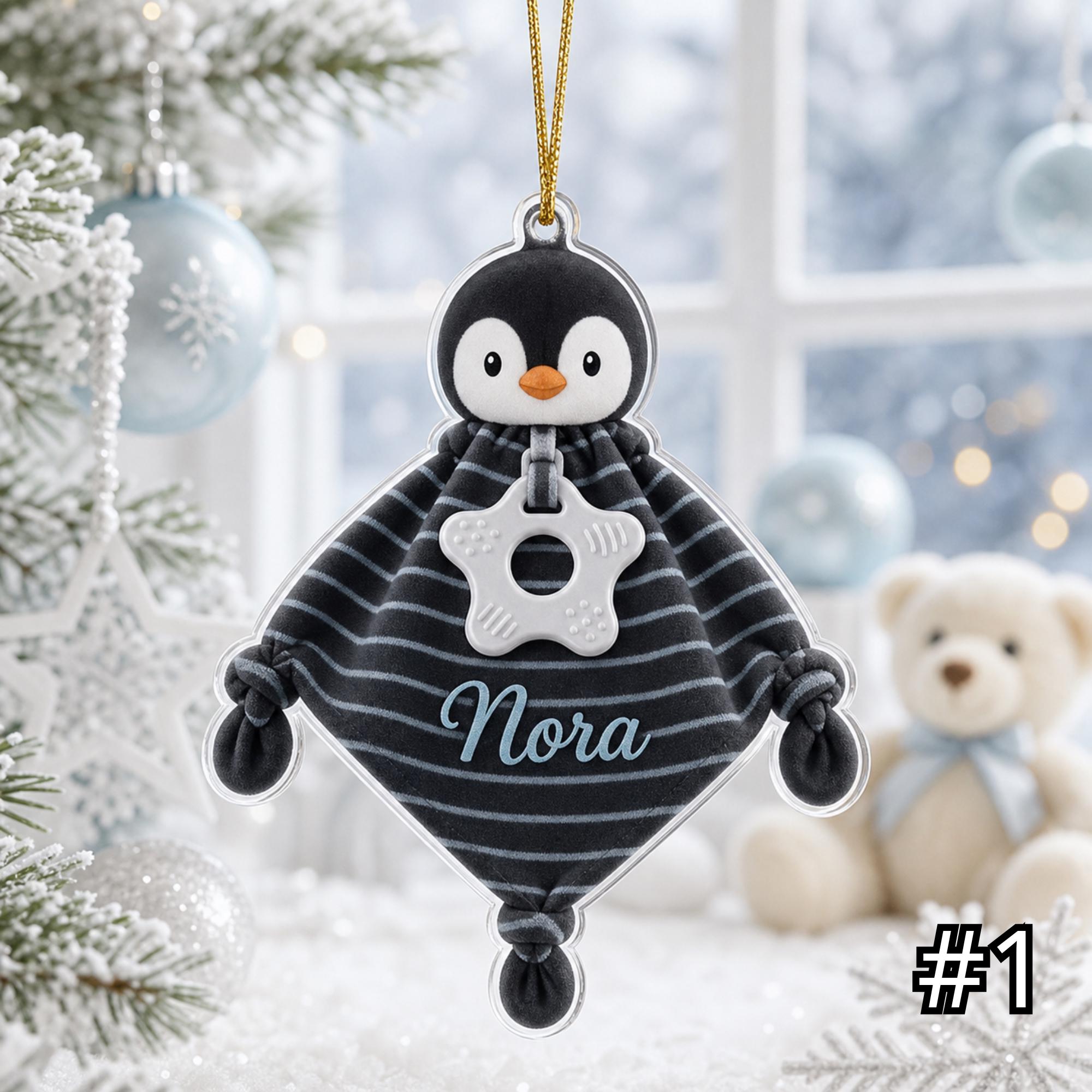 Personalized Whimsical Animal Lovey Ornament – Custom Name Embroidered Christmas Tree Decoration