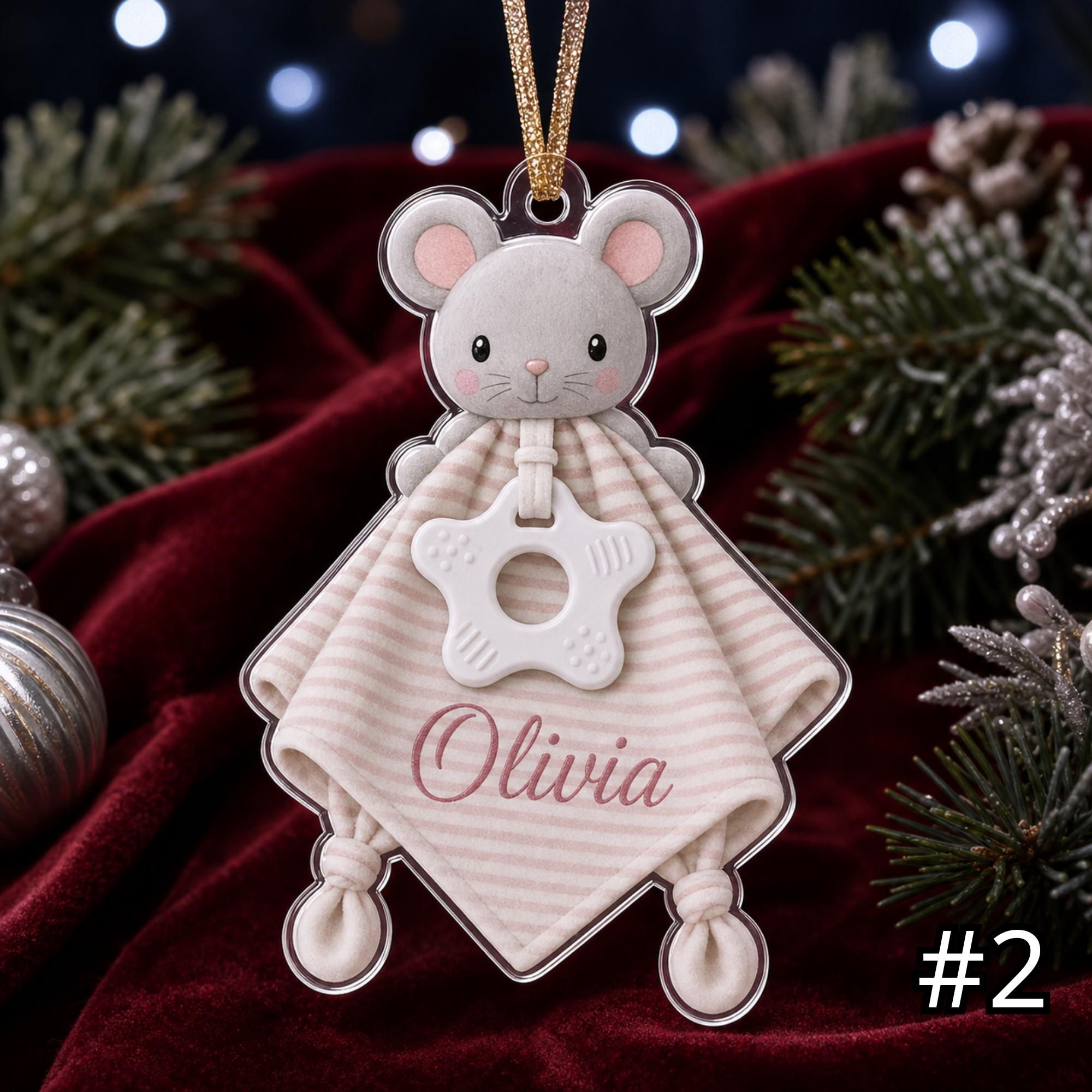 Personalized Whimsical Animal Lovey Ornament – Custom Name Embroidered Christmas Tree Decoration - Image 2
