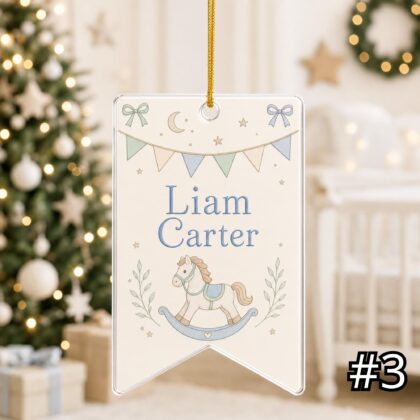 Personalized Baby Rocking Horse Ornament – Baby's First Christmas Acrylic Ornament - Image 3