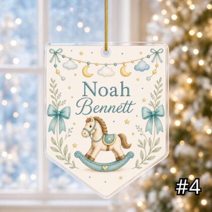 Personalized Baby Rocking Horse Ornament – Baby's First Christmas Acrylic Ornament - Image 4