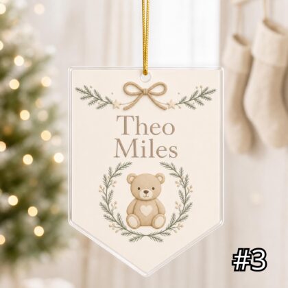 Personalized Teddy Bear Baby Ornament – Baby's First Christmas Acrylic Ornament - Image 3
