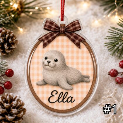 Custom Ocean Animal Acrylic Hoop Ornament – Personalized Whale Dolphin Seal Turtle Christmas Nursery Tree