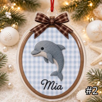 Custom Ocean Animal Acrylic Hoop Ornament – Personalized Whale Dolphin Seal Turtle Christmas Nursery Tree - Image 2