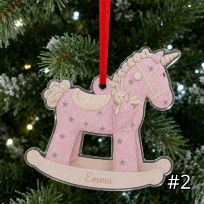 Personalized Rocking Horse Ornament – Baby First Christmas Acrylic Keepsake - Image 2