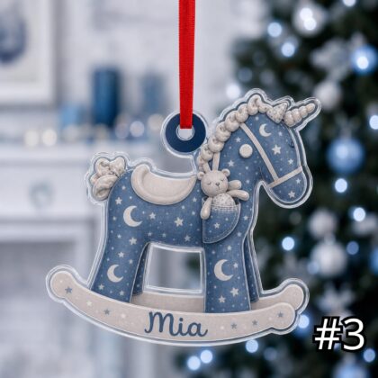 Personalized Rocking Horse Ornament – Baby First Christmas Acrylic Keepsake - Image 3