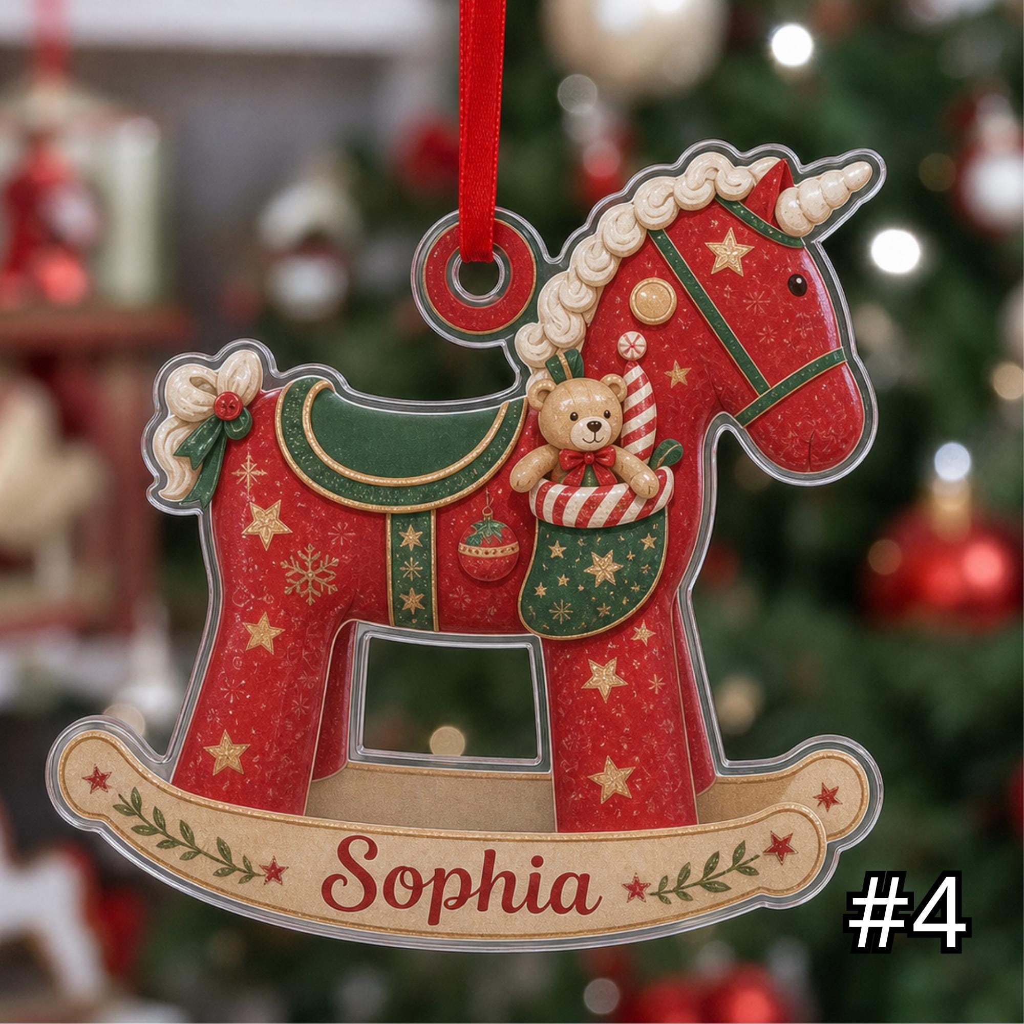 Vintage Rocking Horse Ornament – Personalized Acrylic Christmas Keepsake - Image 4
