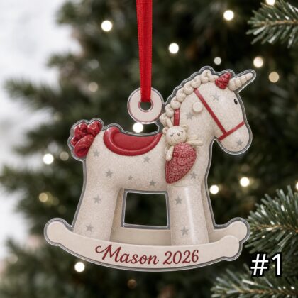 Personalized Baby Rocking Horse Ornament – First Christmas Acrylic Keepsake