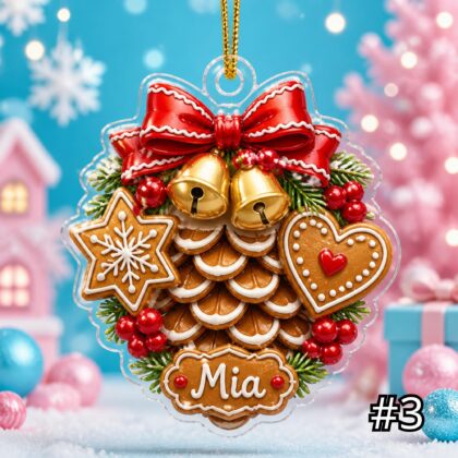 Personalized Candy Christmas Ornament – Pinecone Berries Bells Acrylic Keepsake - Image 3
