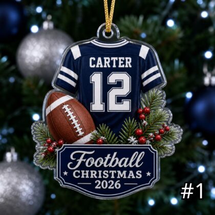 Personalized Football Player Acrylic Ornament – Custom Name Number Jersey Sports Gift for Kids