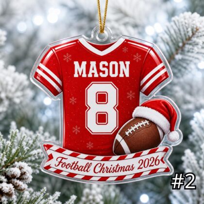 Alternative view of Personalized Football Player Acrylic Ornament – Custom Name Number Jersey Sports Gift for Kids