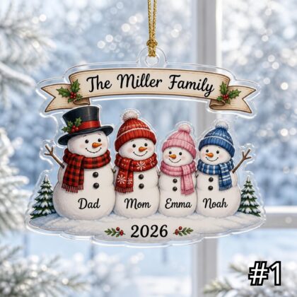 Personalized Family Snowman Ornament Acrylic Christmas Gift
