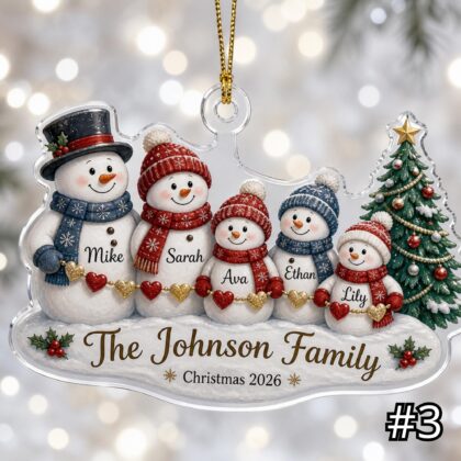 Personalized Family Snowman Ornament Acrylic Christmas Gift - Image 3