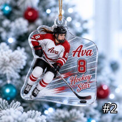 Alternative view of Personalized Hockey Player Acrylic Ornament – Custom Name Number Jersey Sports Gift for Kids
