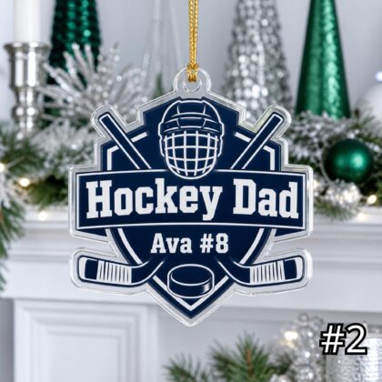 Alternative view of Personalized Hockey Mom Dad Acrylic Ornament – Custom Name Sports Family Gift