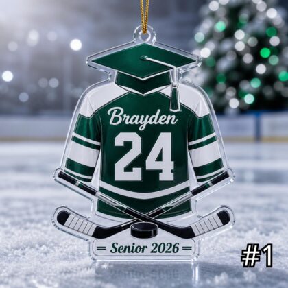 Personalized Senior Hockey Acrylic Ornament – Custom Name Number Class of 2026 Sports Jersey Keepsake Tree