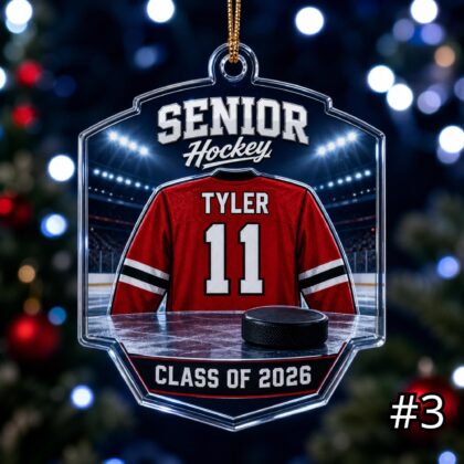 Personalized Senior Hockey Acrylic Ornament – Custom Name Number Class of 2026 Sports Jersey Keepsake Tree - Image 3