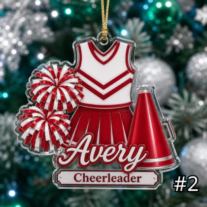 Personalized Cheerleader Acrylic Ornament – Custom Name Cheer Uniform Pom Pom Sports Gift for Kids - Image 2