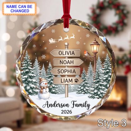 Personalized Family Glass Ornament – Custom Winter Signpost Keepsake with Family Names - Image 3