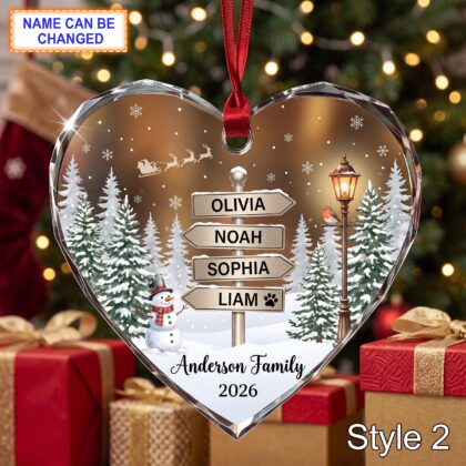 Alternative view of Personalized Family Glass Ornament – Custom Winter Signpost Keepsake with Family Names