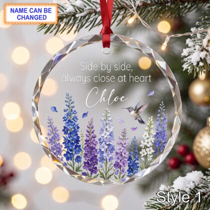 Personalized Friendship Glass Ornament – Side by Side Always Close at Heart
