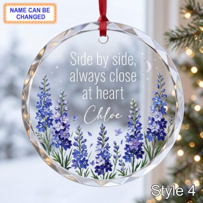 Personalized Friendship Glass Ornament – Side by Side Always Close at Heart - Image 4