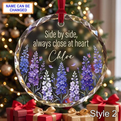 Alternative view of Personalized Friendship Glass Ornament – Side by Side Always Close at Heart