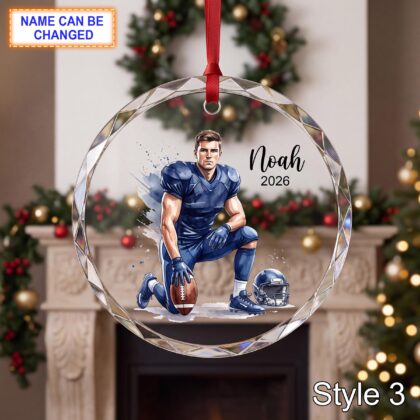 Personalized Football Player Glass Ornament – Custom Athlete Keepsake - Image 3