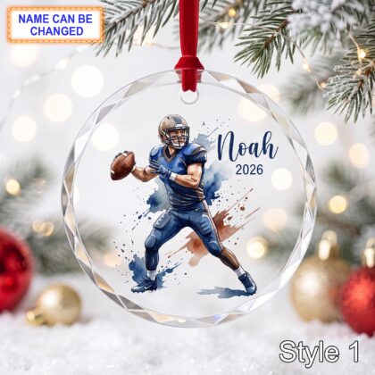 Personalized Football Player Glass Ornament – Custom Athlete Keepsake