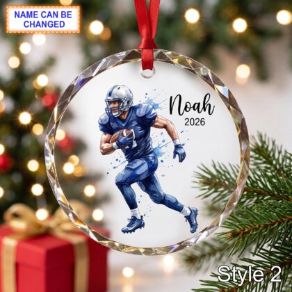 Alternative view of Personalized Football Player Glass Ornament – Custom Athlete Keepsake