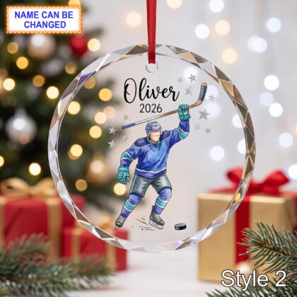Alternative view of Personalized Hockey Player Glass Ornament – Custom Athlete Keepsake