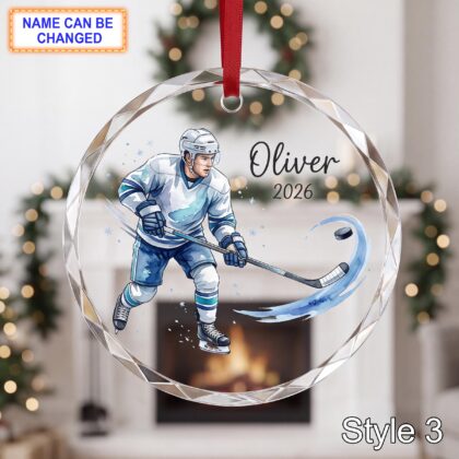 Personalized Hockey Player Glass Ornament – Custom Athlete Keepsake - Image 3