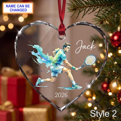 Alternative view of Personalized Tennis Player Glass Ornament – Custom Athlete Keepsake